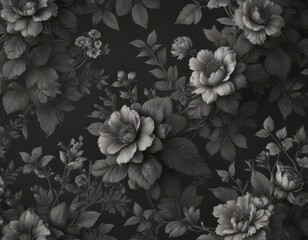 Elegant charcoal floral wallpaper, delicate botanical print  , photography, pattern, charcoal