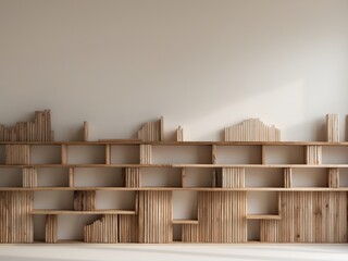Modern Wooden Bookshelf with Unique Design and Creative Shelving Arrangement.