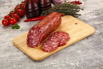 Italian pork Salchichon sausage with slices