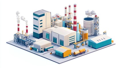 Manufacturing plant isolated on white background