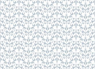 Floral pattern. Seamless vector background. Vintage wallpaper in the Baroque style. White and gray ornament for fabric, wallpaper, packaging. Ornate Damask flower illustration