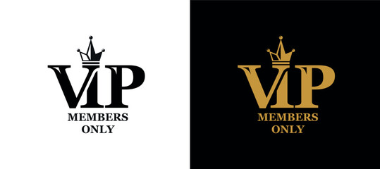 VIP members only logo for business card, label, badge. Vector template on transparent and dark backround