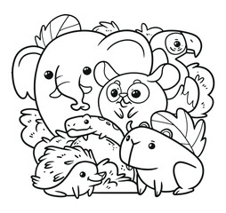 Hand drawn coloring book illustration