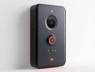 Fototapeta premium Modern surveillance camera mounted on a white wall, capturing surroundings