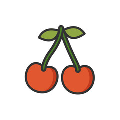 Vector illustration of an cherry fruit on a white background. Fruit icon with solid line style