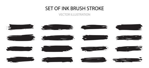 set of grunge black paint, ink brush strokes. brush collection isolated on white background. Trendy brush stroke for black ink paint, grunge backdrop, dirt banner, watercolor design and dirty texture.