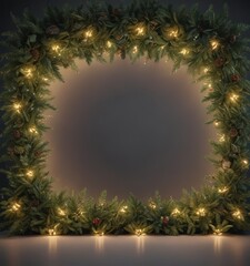 Luxurious conifer border, interwoven with glowing garland, perfect repeat ,  spruce,  greenery,  coniferous