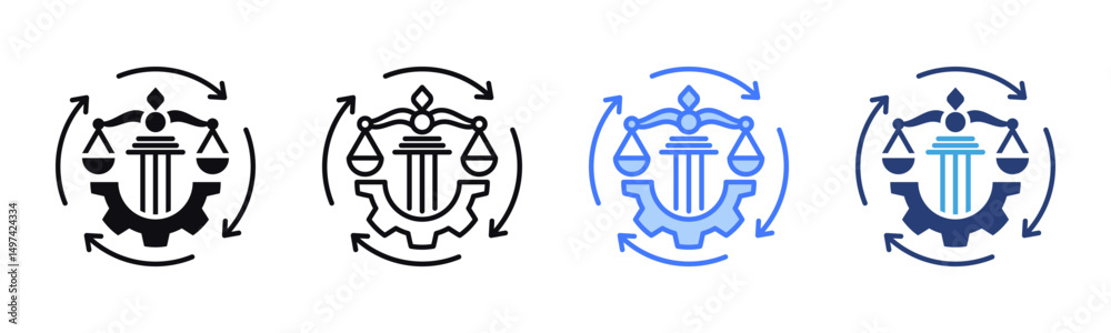 Poster legal process icon sheet multiple style collection