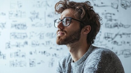 Mathematician solving equations isolated on white background
