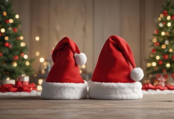 Santa hat, joyful expression, Christmas setting,  setting,  cute