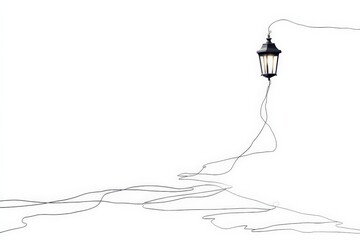 Creative street lamp with winding wires against a minimalist white background at midday