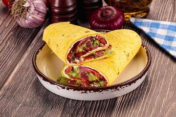 Burrito with tuna and vegetables wrap