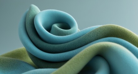 Abstract Swirl of Blue and Green Fabric, Soft Texture, Minimalist Design.