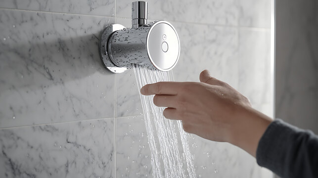 Hand Adjusting Water Flow from Modern Shower Head