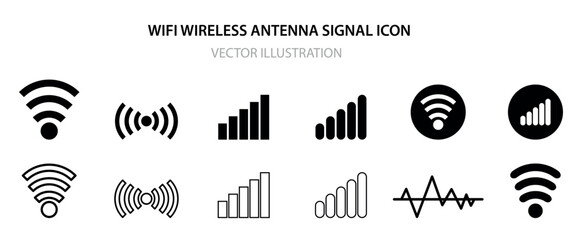 WIFI wireless connection antenna signal strength icon vector, wireless connection, network strength, mobile signal, or Wi-Fi. Ideal for use in technology