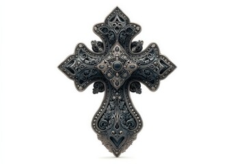 Fototapeta premium Ornate cross design featuring intricate patterns and a central gem displayed on a smooth surface