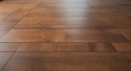 Perspective View of a Rich, Dark Brown Wooden Floor with a Glossy Finish.