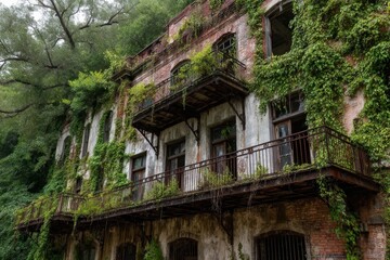 Overgrown building reveals nature's reclamation in an abandoned urban environment