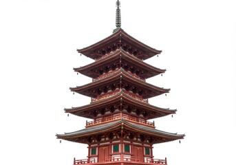 Asian pagoda temple architecture isolated on white background