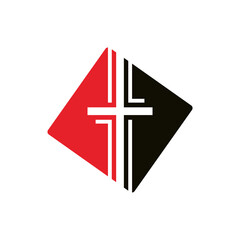 Modern Cross Logo Design in Red and Black Diamond Shape for Church, Community, and Healthcare