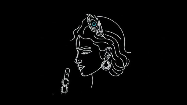 Krishna Janmashtami line drawing depicts Krishna playing a flute, suitable for greeting cards, posters, and religiousthemed designs.