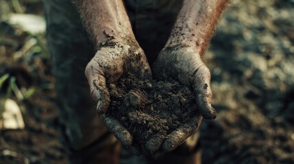 Obraz premium A close-up of a farmer hands holding soil, symbolizing hard work.