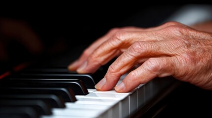 Obraz premium Close-up of a hand playing a piano in a quiet room during a relaxed afternoon session