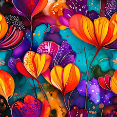Vibrant Abstract Floral Pattern – Watercolor-Inspired Modern Botanical Art

