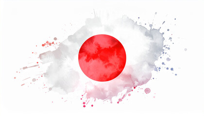 Watercolor painting of Japanese national flag. European country. Independence day. Hand drawn art