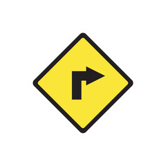 Vector icon of a yellow sign with a right turn arrow. Perfect for signage design, traffic education, or navigation tools.