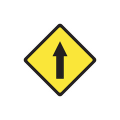Vector of a yellow diamond-shaped road sign with a straight arrow. Commonly used in traffic alerts, driving apps, transportation safety, or urban planning visuals.