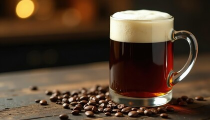 Warm, comforting Irish coffee in a glass, close-up , dessert, winter drink, coffee