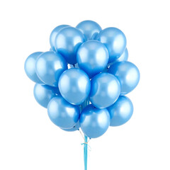 Fototapeta premium Blue shiny balloons in bundle isolated on transparent background