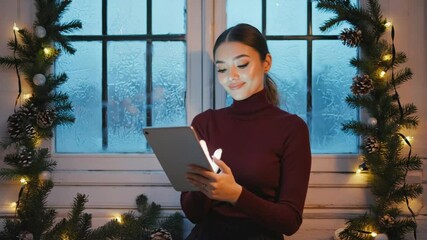 A person in a modern interior, using a digital tablet with a stylus, engaged in creative design or professional work. Ideal for technology and productivity.