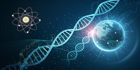 DNA Global network connection and data exchanges over the world. 3D rendering