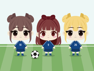 cute and beautiful girl posing in chibi, anime, manga, minimalist flat style, vector illustration