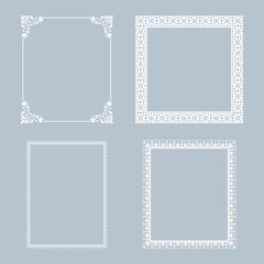 Set of decorative frames Elegant vector element for design in Eastern style, place for text. Floral gray and white borders. Lace illustration for invitations and greeting cards