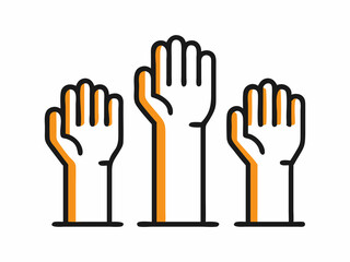 Three stylized hands raised high in a celebratory gesture, depicted with bold red outlines and a dynamic, hand-drawn style against a white background.