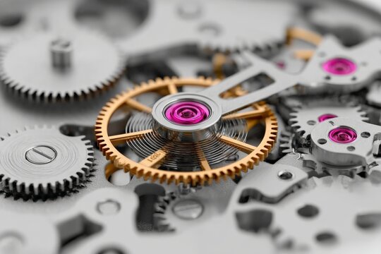 Close-up view of intricate watch gears showcasing precision engineering and craftsmanship in a modern timepiece
