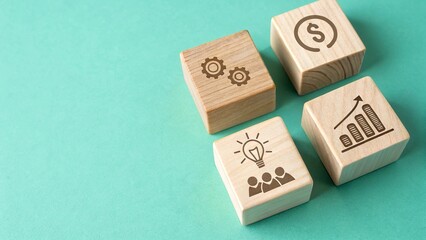 Fototapeta premium Real Estate icons on wooden blocks new 