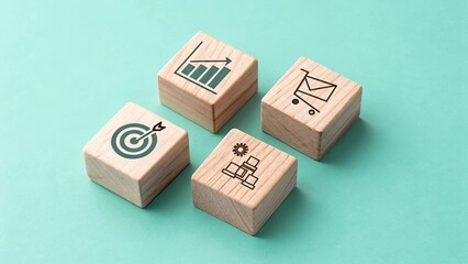 Real Estate icons on wooden blocks new 