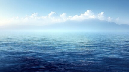 Fototapeta premium Endless Blue Ocean Waters Under a Bright Sky with Distant Mountain