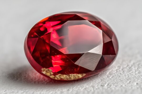Stunning ruby gemstone glimmers under soft light, showcasing its vibrant red color and intricate facets