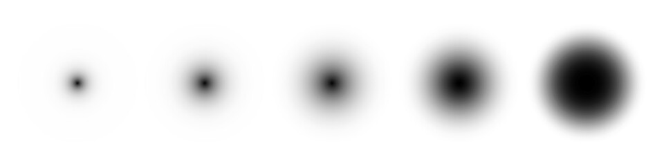 Shadow circles. Round black shades on floor or wall surface. Black blurred gradient balls. Minimalist vector illustrations set.