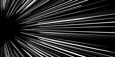 Fototapeta premium Manga background. Comic anime graphic pattern. Fast speed lines backdrop. Black and white speed lines burst effect with radial motion. Dynamic abstract vector illustration.