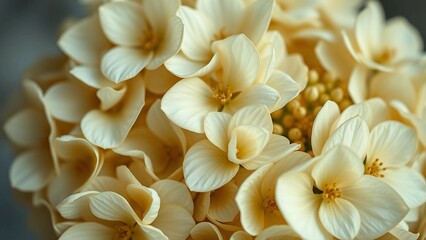 Dry flowers background Ivory hydrangea petals close-up Stylish Floral poster Soft focus