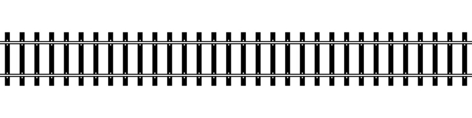 Top view of straight railway isolated on white background. Direct railroad track with rails and ties. Transportation infographic. Seamless vector illustration. © Mariquita vector