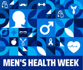 Men's health week Geometric shape pattern background banner or poster design template. observed every year in June. Holiday concept. Use to any Template, card, poster, placard, template.