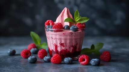 Vibrant Berry Smoothie in Cup with Fresh Fruit and Moody Lighting