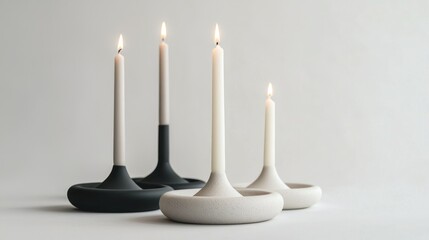 Minimalist candle holders isolated on white background